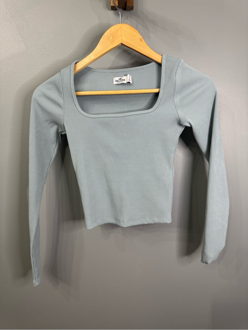 Hollister Ribbed Square Neck Long Sleeve Top - Pale Blue